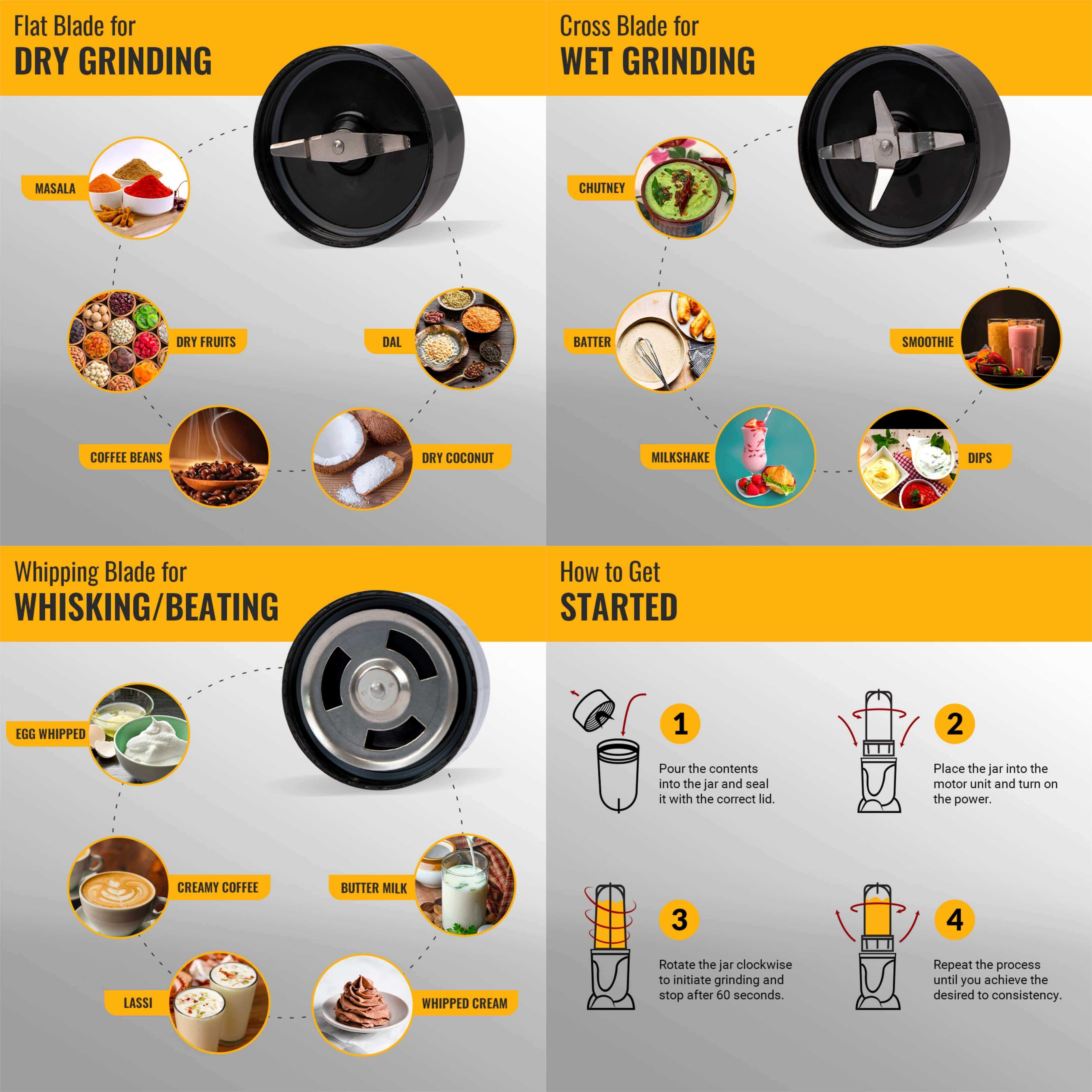 Kitchen Galaxy Bullet Mixer Grinder -  5 Jar Mixer model with 5 Blades |Glossy Series